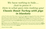 Classic Roast turkey, pigs in blankets, vegetables, potatoes & gravy